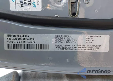 2022 Dodge Charger R/T z USA, uszkodzony, nr VIN 2C3CDXCT7NH240234